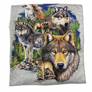 Vintage Nature T-Shirt Size Large Gray Wolves